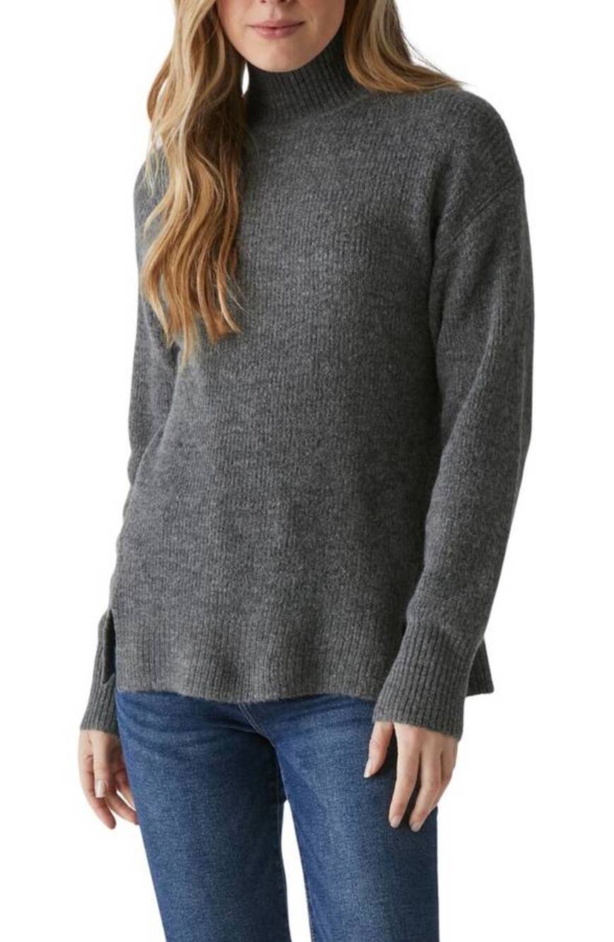Michael Stars Zion Mock Neck Sweater in Charcoal Large L NWT Elevated Basics